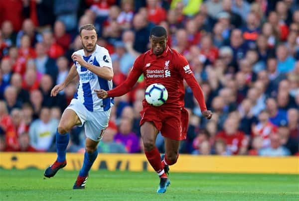 LIVERPOOL, ENGLAND - Saturday, August 25, 2018: Liverpool&#039;s Georginio Wijnaldum during the FA Premier League match between Liverpool FC and Brighton &amp; Hove Albion FC at Anfield. (Pic by David Rawcliffe/Propaganda)