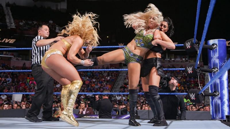Charlotte and Carmella teamed up to face Mandy Rose and Sonia Deville