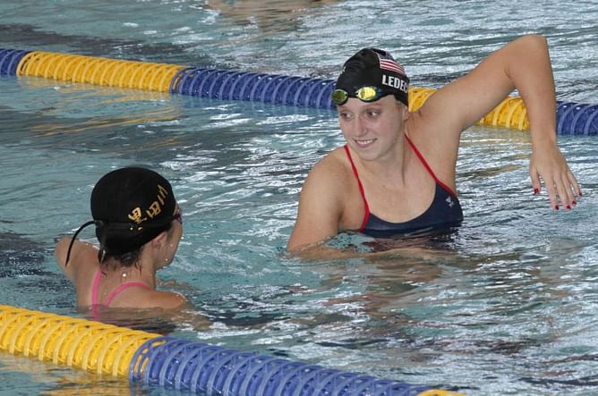 US Olympian Katie Ledecky gives swim tips to Tokyo students