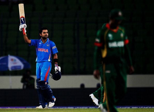 Kohli hit a century in his first-ever World Cup game