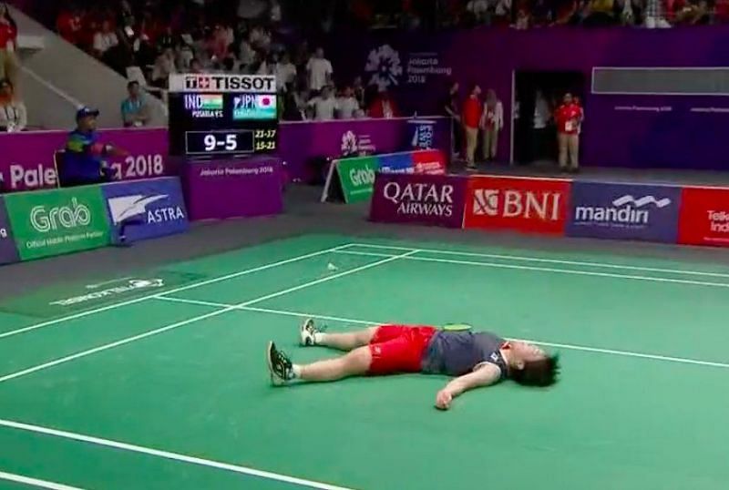 Tired Aakane Yamaguchi after losing a point to Sindhu in one of the longest rally of the match. 