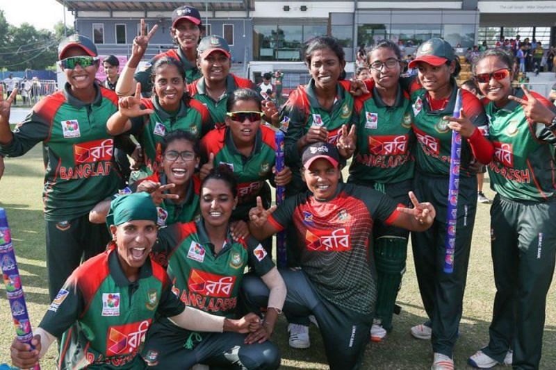 Bangladesh women&#039;s team celebrating their maiden T20 Asia Cup title victory