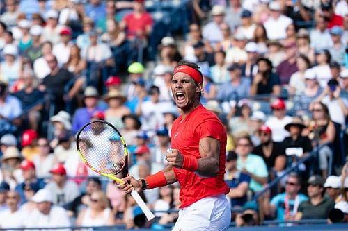 Rafael Nadal of Spain celebrating afer his match against finalist Stefanos Tsitsipas of Greece