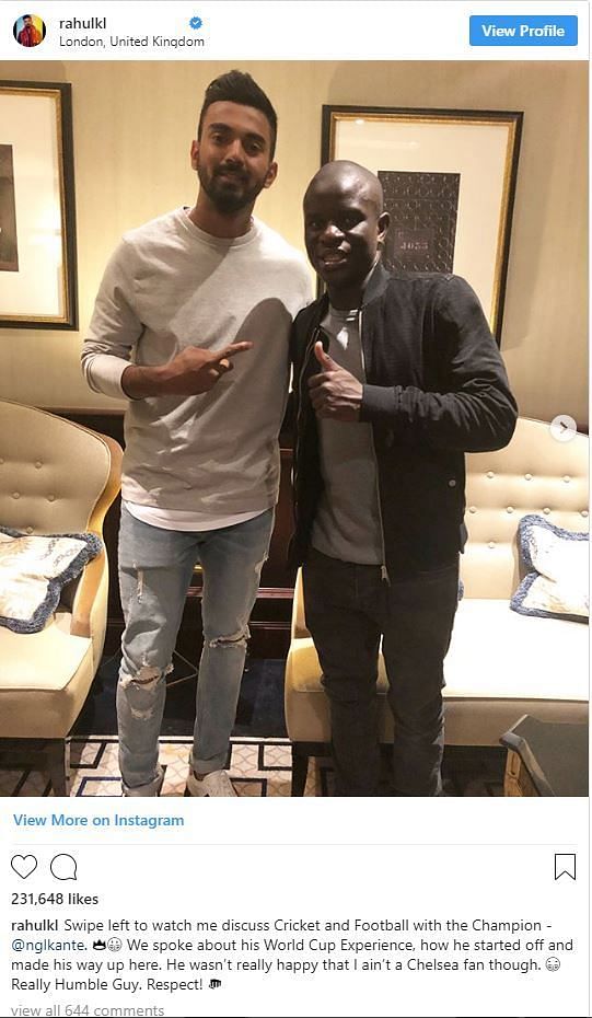 Indian cricket team attends Arsenal-West Ham derby; N'Golo Kante not 'happy' that KL Rahul's a Gunner
