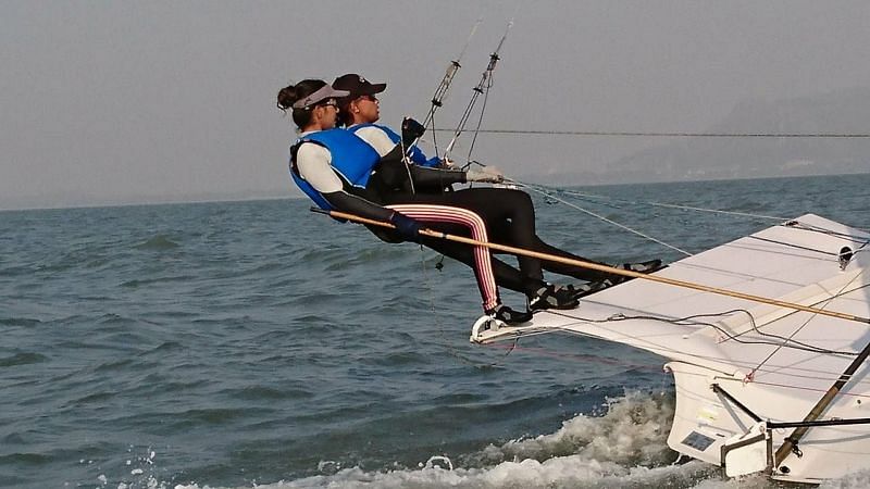 Varsha Gautham and Sweta Shervegar competing.