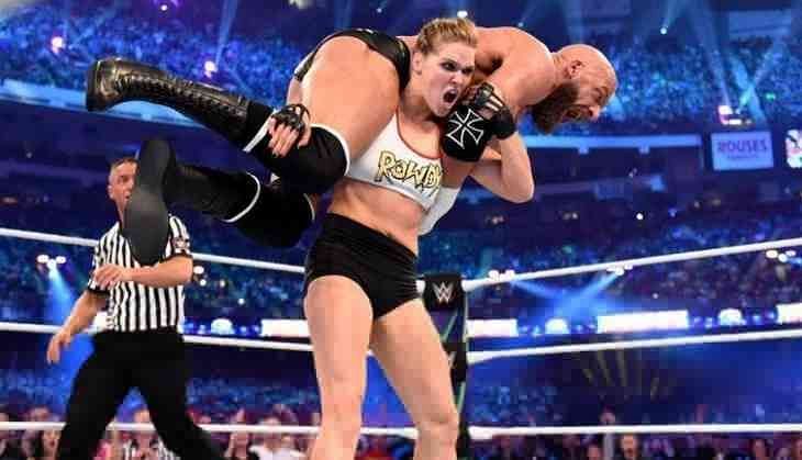 Image result for kurt angle and ronda rousey vs triple h and stephanie mcmahon