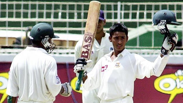 Mohammad Ashraful after hitting in his Test debut at Colombo, 2001