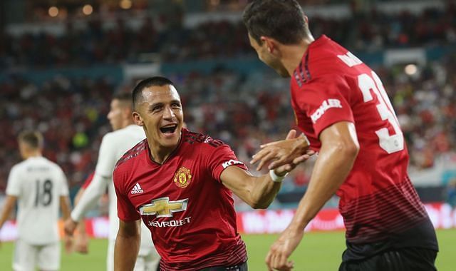 Alexis Sanchez celebrating his goal in recently concluded ICC