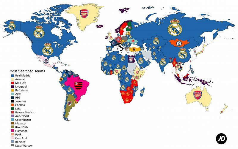 Most popular teams in the world based on search data