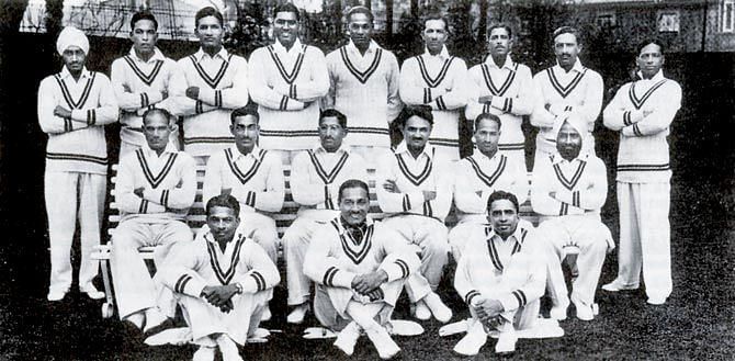 The 1932 Indian Test team that toured England. Janardan Navle is seen standing last in the first row