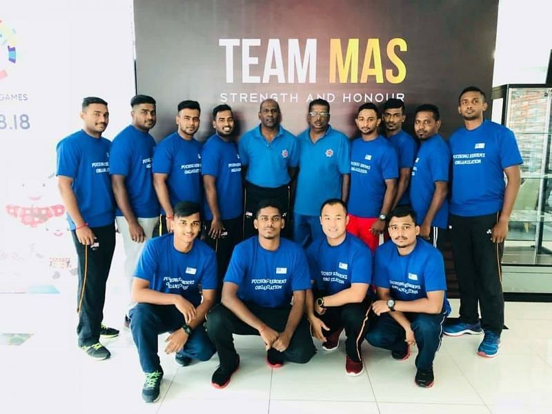 Malaysian Kabaddi Team&#039;s pre match photo of Kabaddi Challenge tournament. The event celebrated its 10th anniversary in 2018 held from July 21 to July 24. 