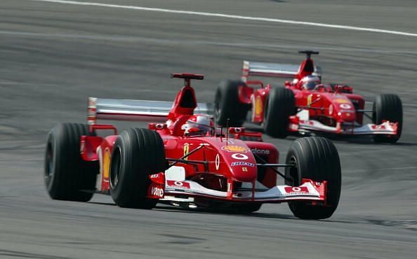 INDIANAPOLIS - SEPTEMBER 29:  Michael Schumacher of Germany and Ferrari in action during the FIA For