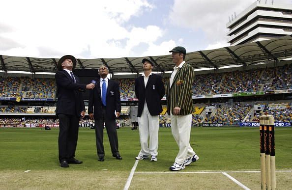 Nasser Hussain of England and Steve Waugh of Australia