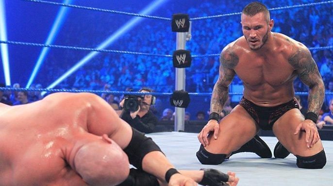 Randy Orton landed with his foot in the hole of the announce desk