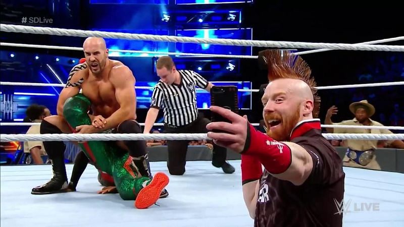 The bar posed for a quick selfie during Cesaro&#039;s match tonight