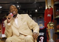 Dwyane Wade with his NBA Finals MVP trophy