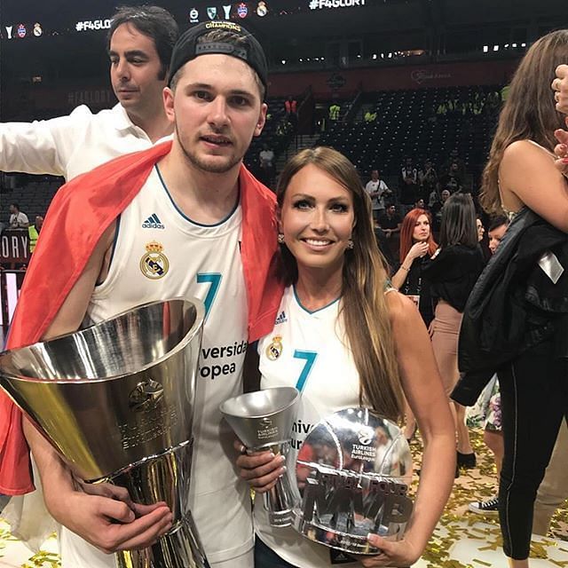 Luca Doncic with his mom Mirjam Poterbin.