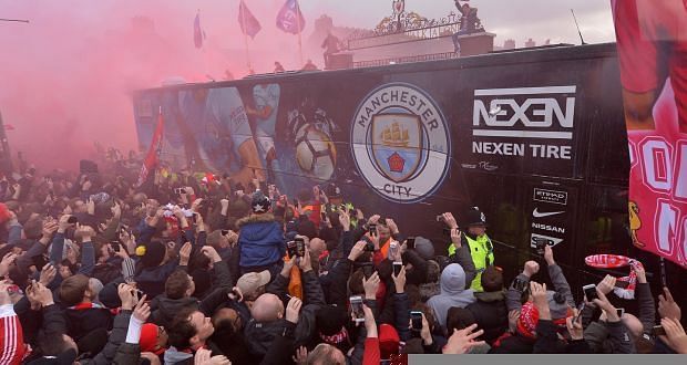 Image result for liverpool fans vs man city bus
