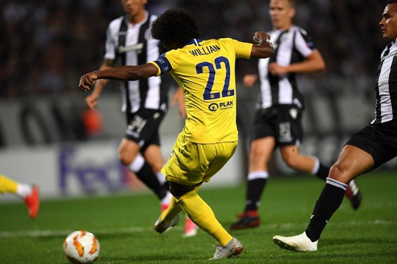 Willian scores his second goal in two consecutive games for Chelsea