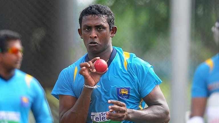 Mendis bowling at the nets