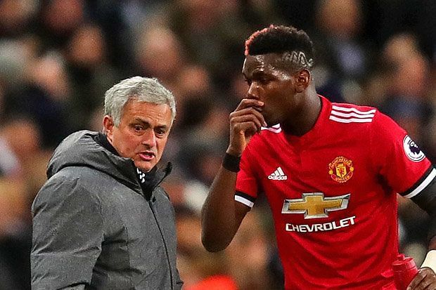 Paul Pogba and Jose Mourinho 