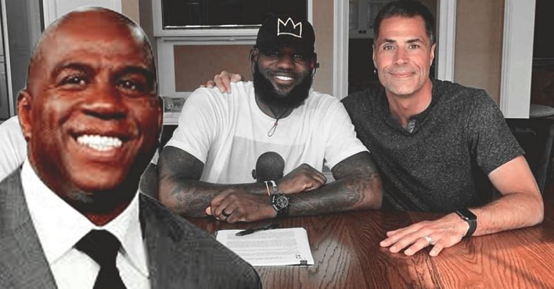 LeBron James during his contract signing with the Los Angeles Lakers