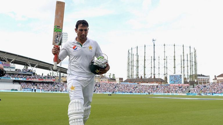 Younis Khan after playing a marathon innings of 218 at the Oval in 2016