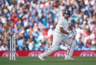 Hanuma Vihari looks on as he plays his shot