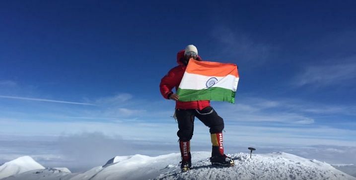 Col. Ranveer with the Indian flag at the summit of Mt. Denali