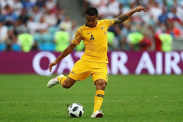 Tim Cahill of Australia in action during the 2018 FIFA World Cup Russia group C match between Australia and Peru