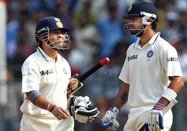 Sachin and Virat during a Test match