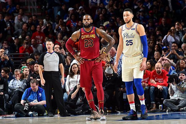 LeBron James and Ben Simmons in a regular season game last season. 