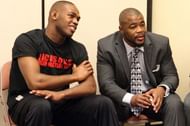 Jon Jones (left) was taken under his wings at Jackson Wink by Rashad Evans (right), however, the duo would later go on to become bitter rivals