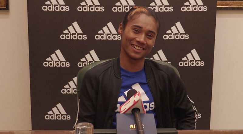 Hima Das with a candid moment during the interview