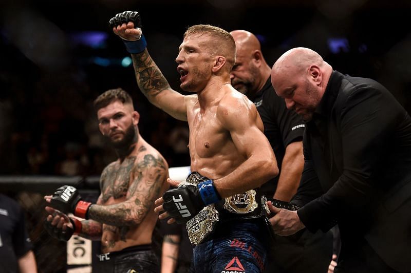 TJ Dillashaw (right) has been involved in a long-running saga outside the Octagon with TAM