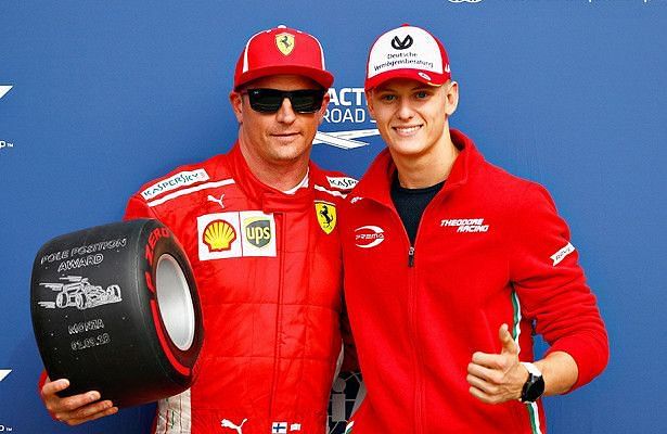 Mick Schumacher presented the Pirelli Pole Position Award to Kimi Raikkonen at Monza 2018