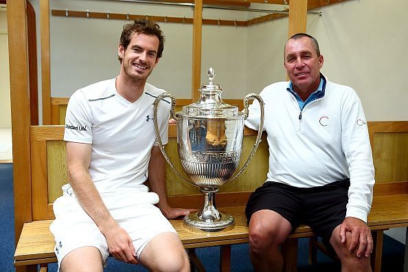 Andy Murray with his then coach Ivan Lendl after winning the Aegeon Championships.