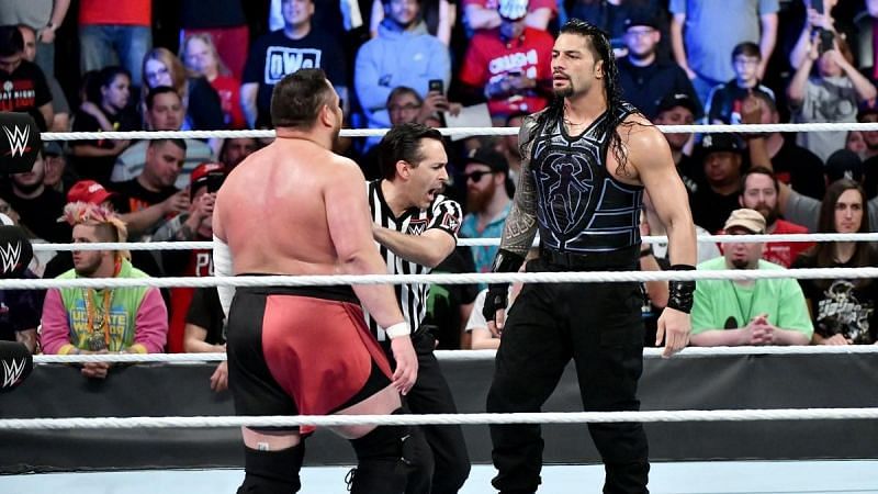 (Courtesy: WWE.com) Roman Reigns vs Samoa Joe main event at Blacklash 2018