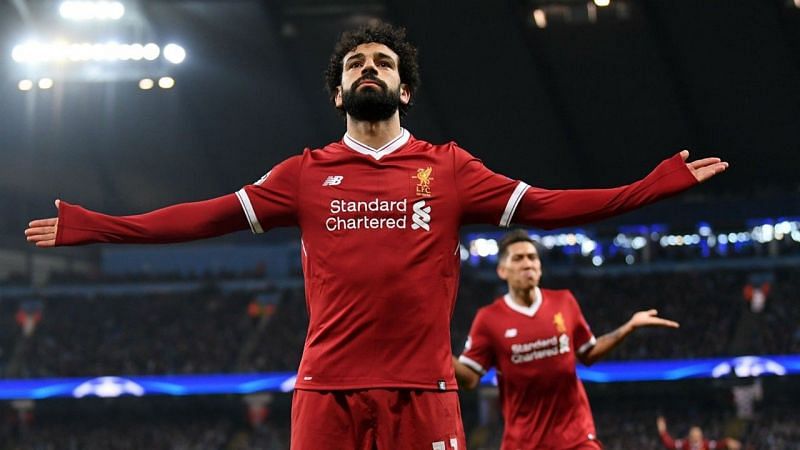 Salah after finding the net against Man City in the UCL Quarters