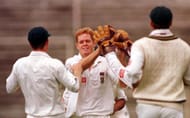 South Africa's Shaun Pollock celebrates the dismis