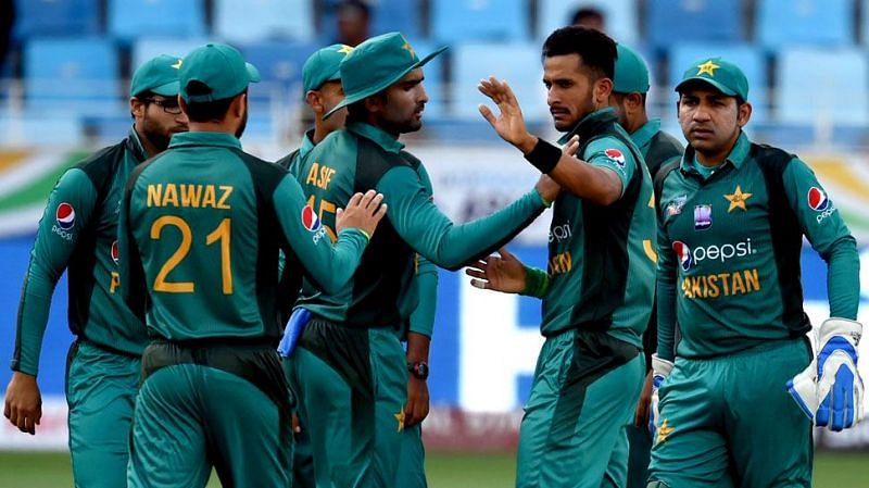 Pakistan celebrating a wicket in the match against Hong Kong