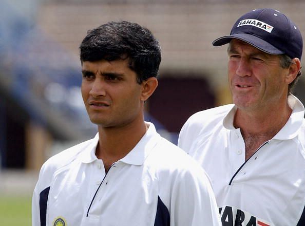 India&#039;s captain Sourav Ganguly, left and coach Joh