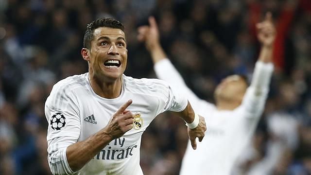 Ronaldo celebrates after scoring against Wolfsburg