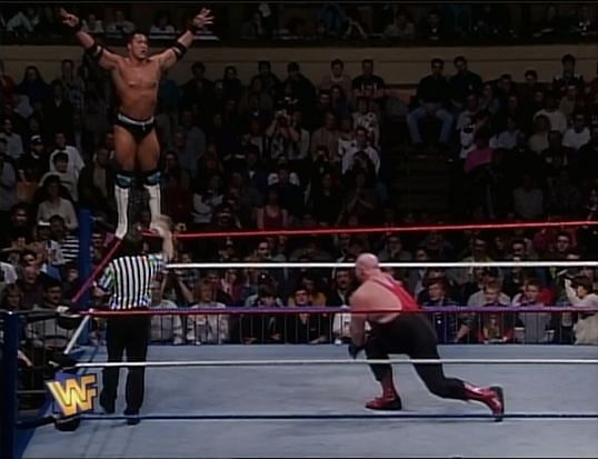 Rocky Maivia goes kung-fu on an unmasked Vader