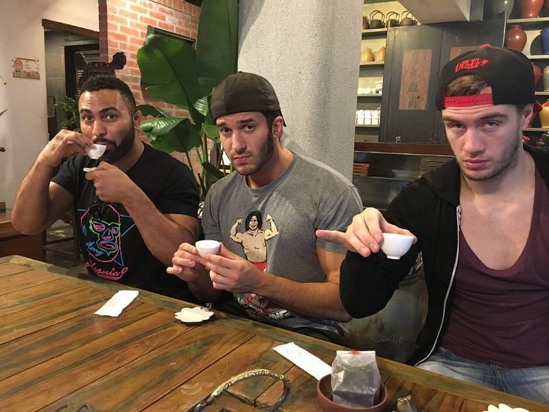 Rocky Romero (left), Trent (middle), and Will Ospreay (right)