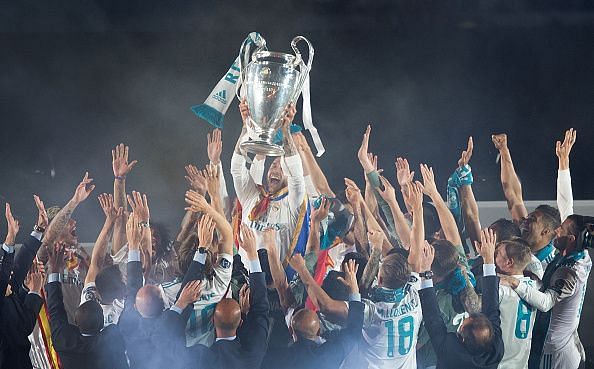 Real Madrid Celebrate After Victory In The Champions League Final Against Liverpool