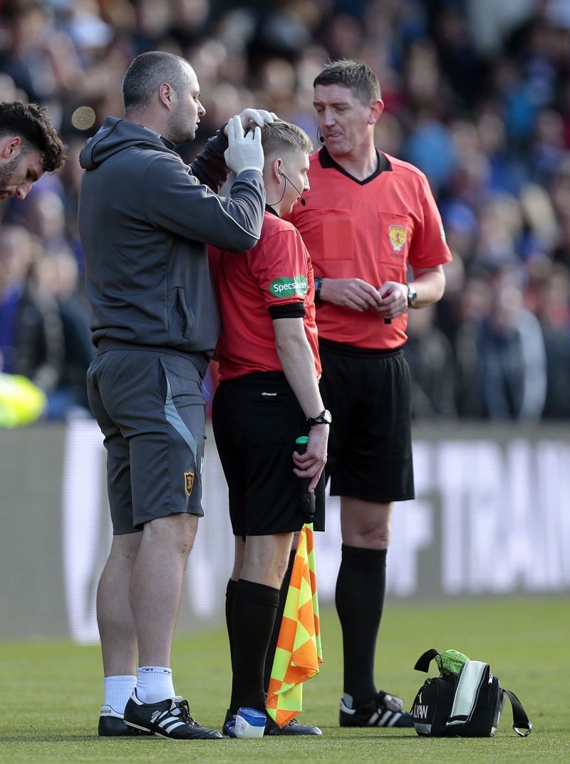 Assistant referee hit by object in Scottish Premiership