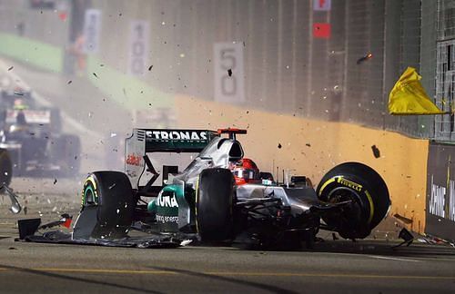 Michael Schumacher crashed out in 2011