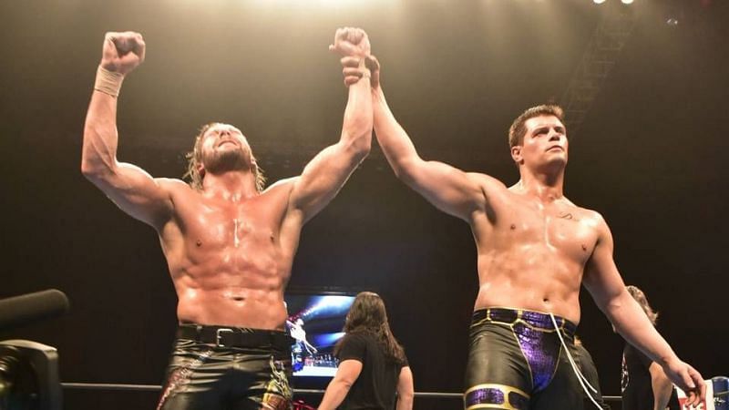 Cody and Omega following their match at the G1 Specials 