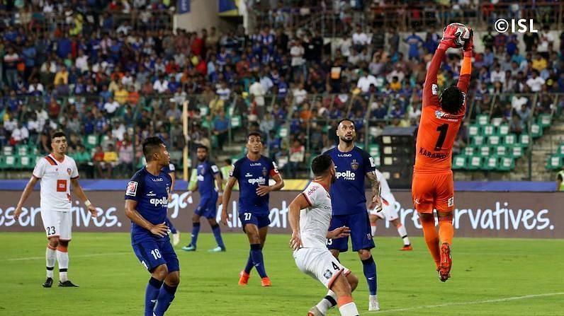 Chennai defenders made it easy for Goa attackers as Karanjit Singh conceded three [Image: Indian Super League]